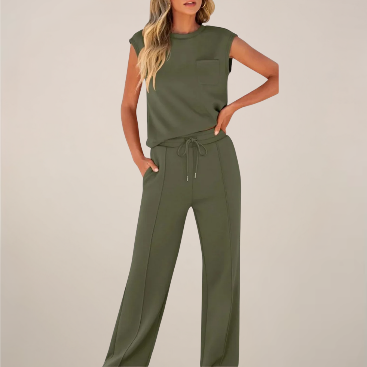 Viola | Damen Frühling Ärmelloses Top mit Lockerer Hose Set