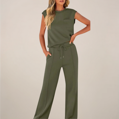 Viola | Damen Frühling Ärmelloses Top mit Lockerer Hose Set