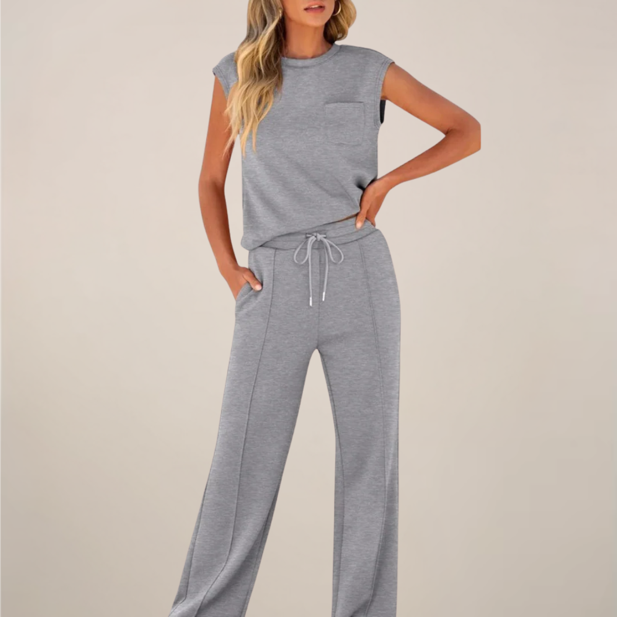 Viola | Damen Frühling Ärmelloses Top mit Lockerer Hose Set