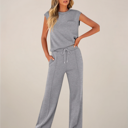 Viola | Damen Frühling Ärmelloses Top mit Lockerer Hose Set