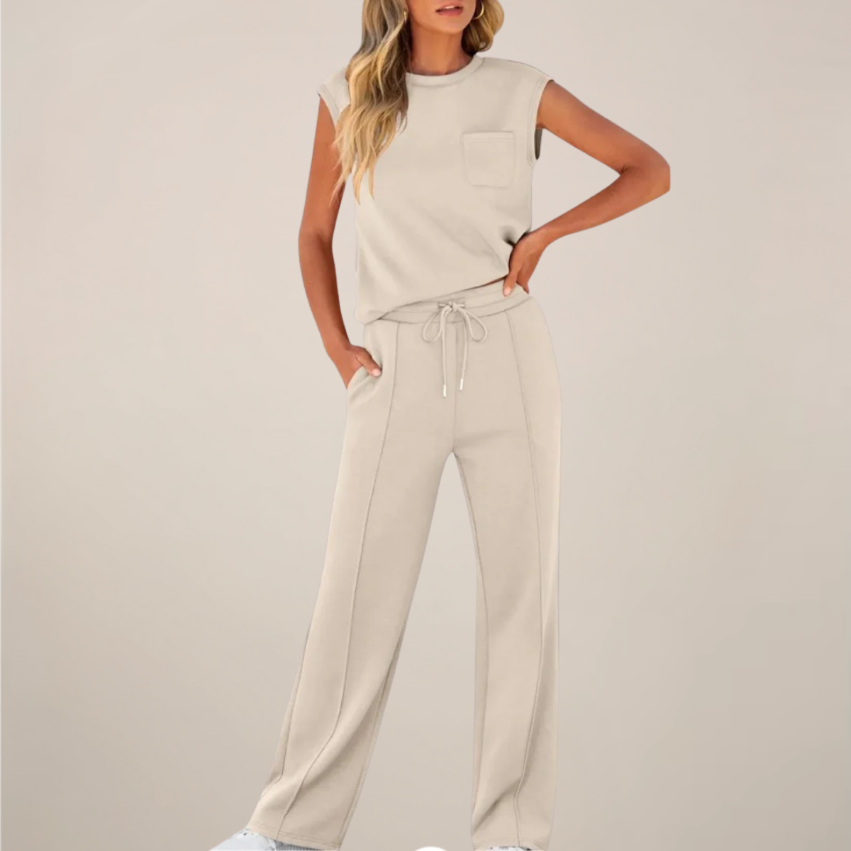 Viola | Damen Frühling Ärmelloses Top mit Lockerer Hose Set