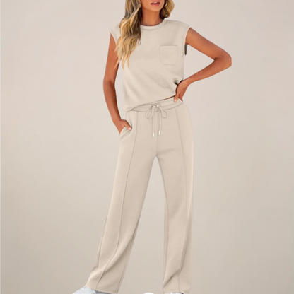 Viola | Damen Frühling Ärmelloses Top mit Lockerer Hose Set
