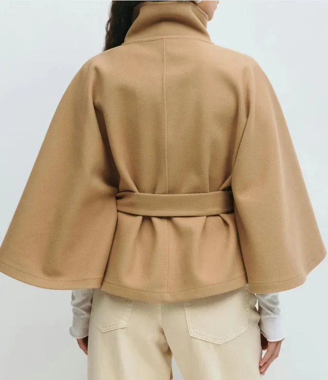 Veronika | Damen Frühjahrs Cape-Mantel mit Gürtel und Stehkragen