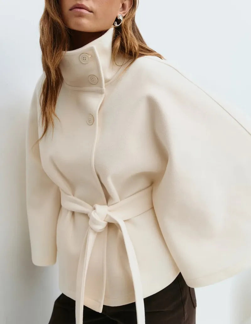 Veronika | Damen Frühjahrs Cape-Mantel mit Gürtel und Stehkragen
