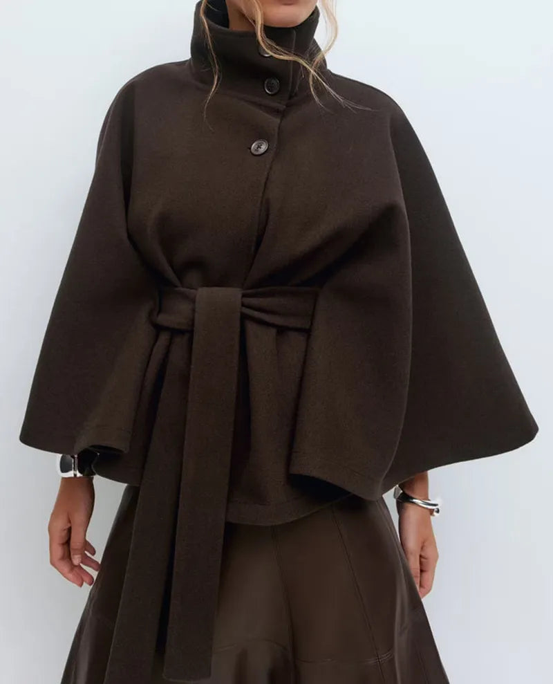 Veronika | Damen Frühjahrs Cape-Mantel mit Gürtel und Stehkragen