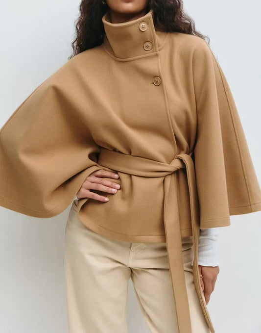 Veronika | Damen Frühjahrs Cape-Mantel mit Gürtel und Stehkragen