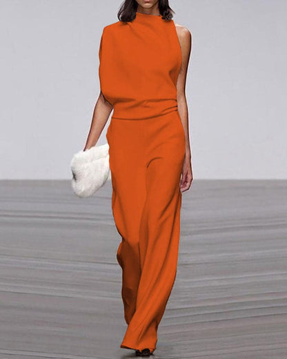 Jessica | Damen Ein-Schulter Jumpsuit mit hohem Hals