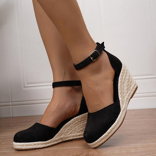 Bettina | Damen Freizeit-Sandalen mit Knöchelriemen und Keilabsatz