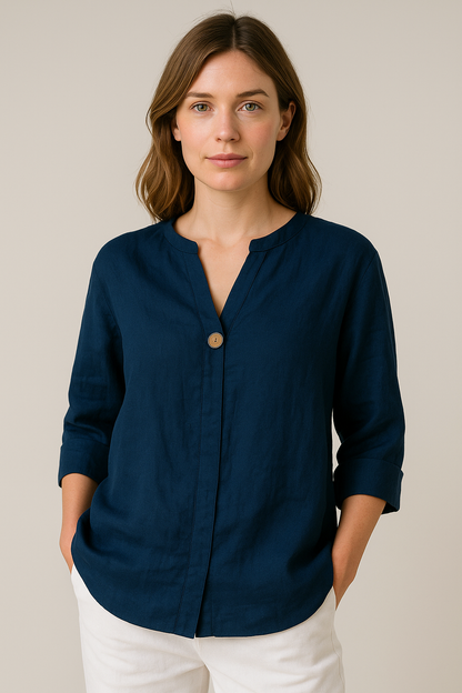 Claudia | Damen Locker sitzende Bluse mit V-Ausschnitt und Knopfdetails