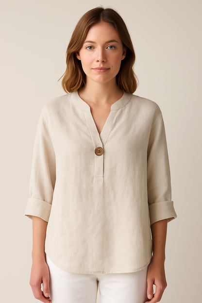 Claudia | Damen Locker sitzende Bluse mit V-Ausschnitt und Knopfdetails