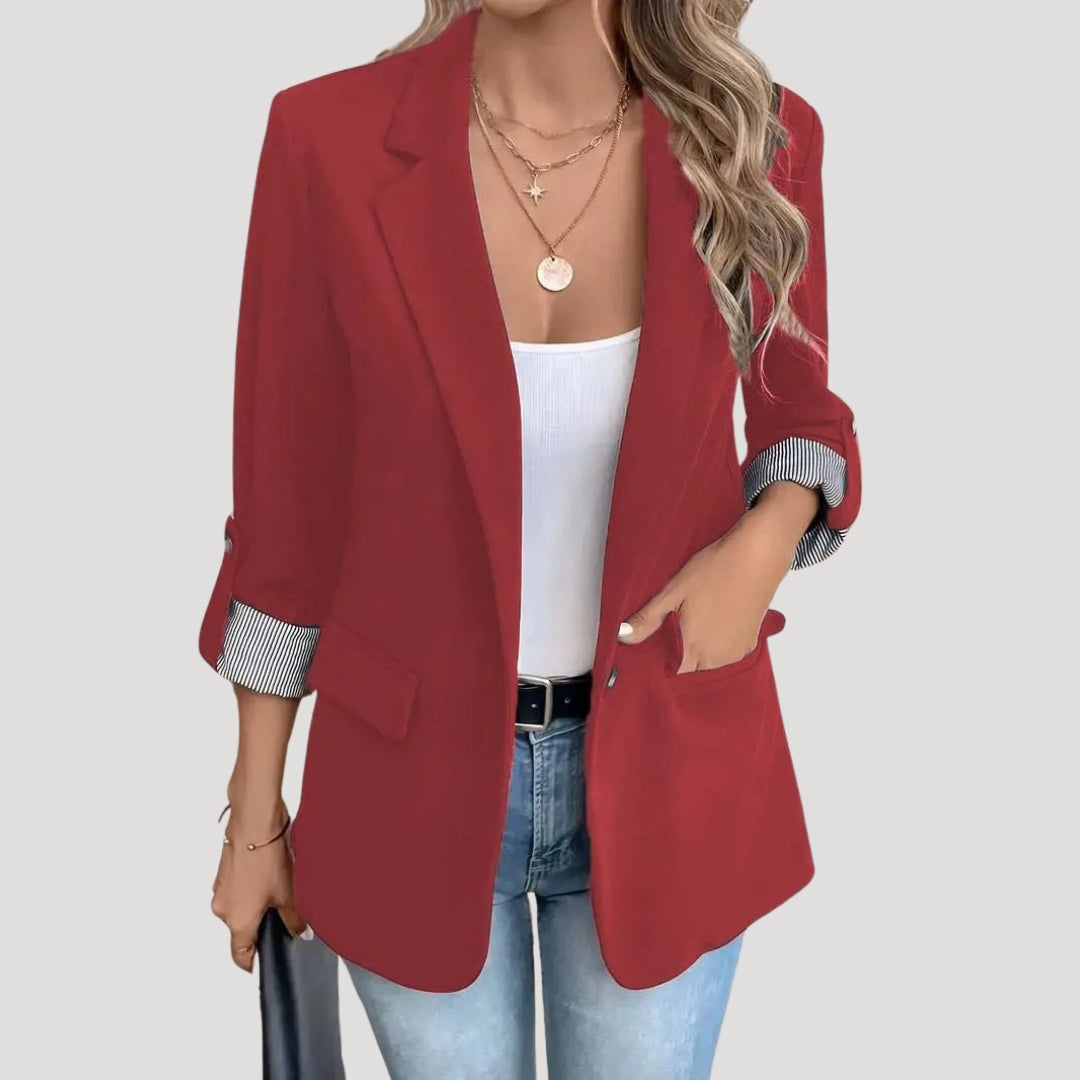 Stefanie | Damen Maßgeschneiderter Einreihiger Blazer mit Hochgekrempelten Ärmeln