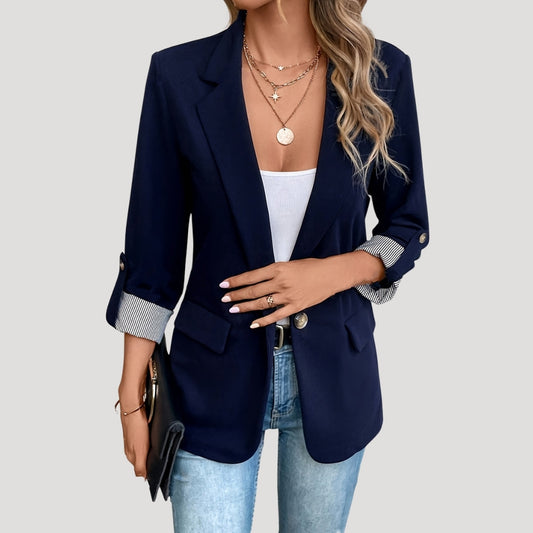 Stefanie | Damen Maßgeschneiderter Einreihiger Blazer mit Hochgekrempelten Ärmeln