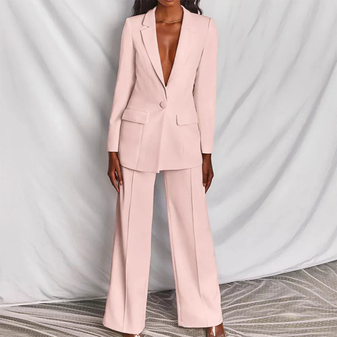 Daniela | Damen Hosenanzug mit Longline-Blazer und Weitem Bein, Strukturiert
