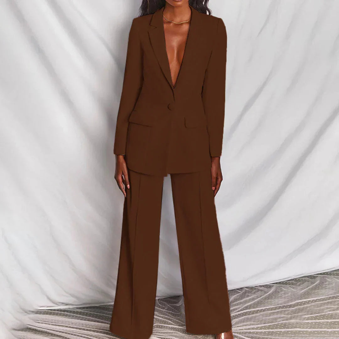 Daniela | Damen Hosenanzug mit Longline-Blazer und Weitem Bein, Strukturiert