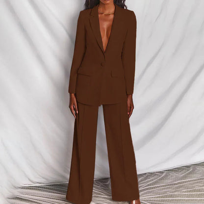 Daniela | Damen Hosenanzug mit Longline-Blazer und Weitem Bein, Strukturiert