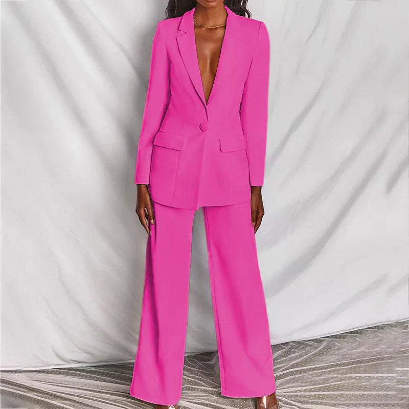 Daniela | Damen Hosenanzug mit Longline-Blazer und Weitem Bein, Strukturiert