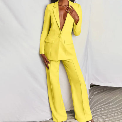 Daniela | Damen Hosenanzug mit Longline-Blazer und Weitem Bein, Strukturiert