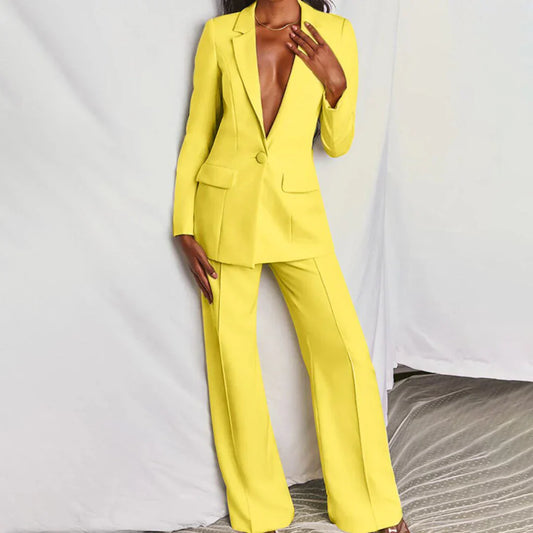 Daniela | Damen Hosenanzug mit Longline-Blazer und Weitem Bein, Strukturiert
