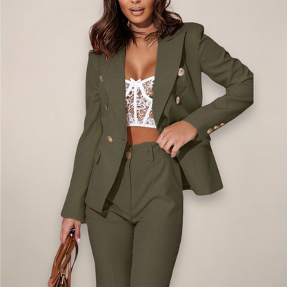 Stefanie | Damen Strukturierte Blazerhose Zweiteiliges Set