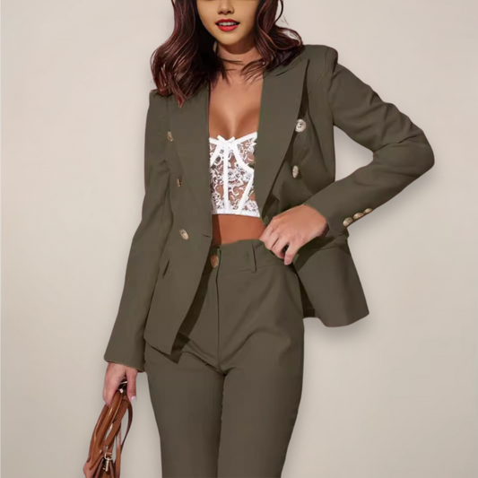 Stefanie | Damen Strukturierte Blazerhose Zweiteiliges Set
