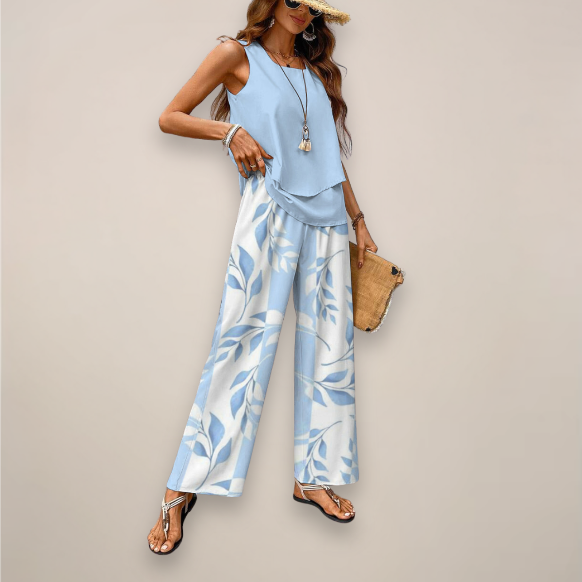 Tanja | Damen Ärmelloses Top mit Weiten Hosen Set