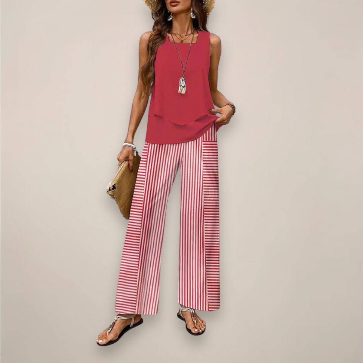 Tanja | Damen Ärmelloses Top mit Weiten Hosen Set