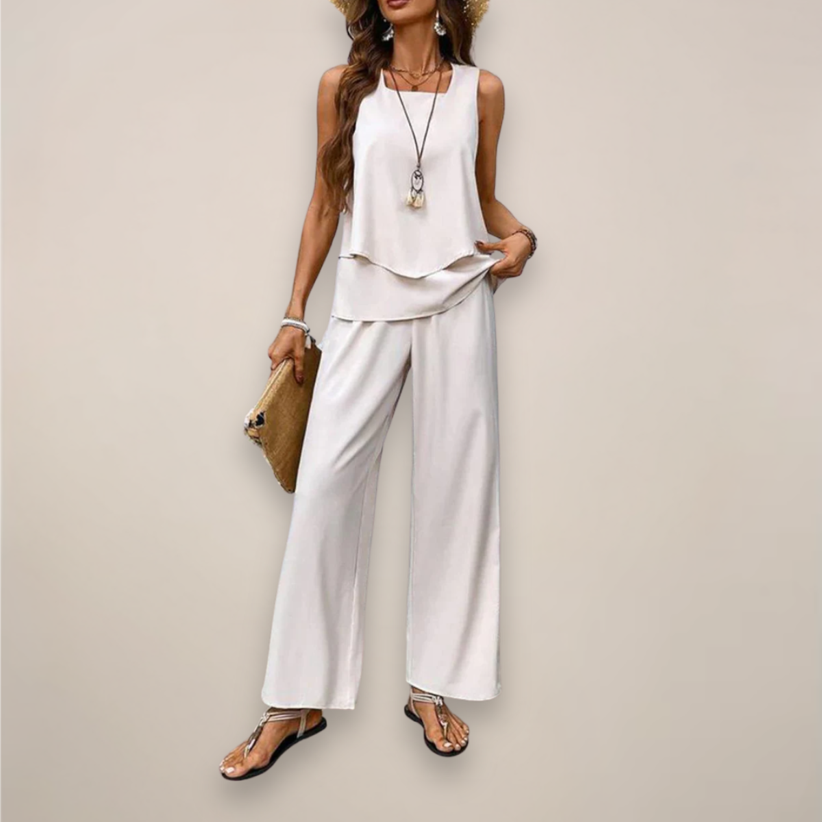 Tanja | Damen Ärmelloses Top mit Weiten Hosen Set