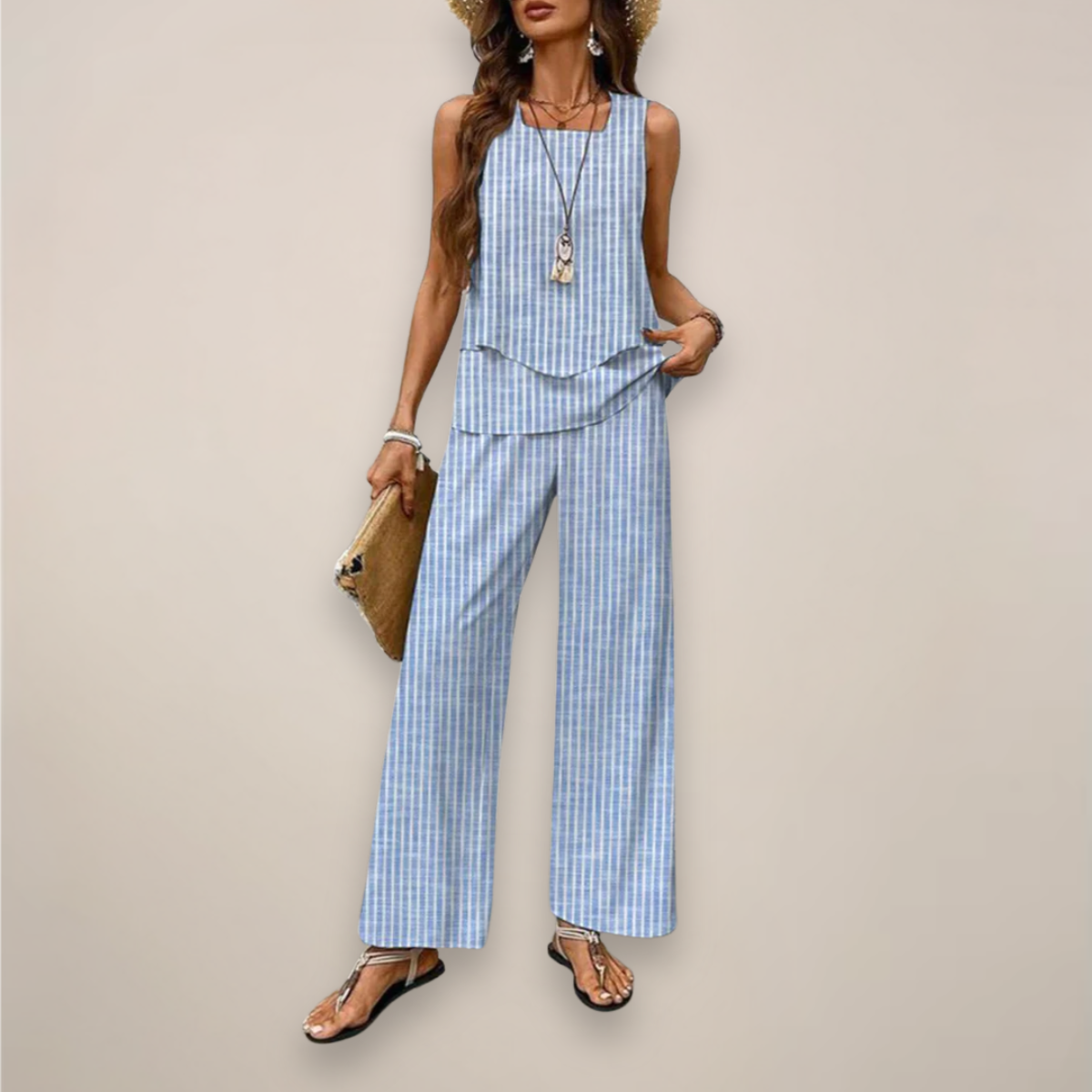 Tanja | Damen Ärmelloses Top mit Weiten Hosen Set