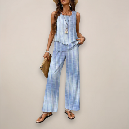 Tanja | Damen Ärmelloses Top mit Weiten Hosen Set