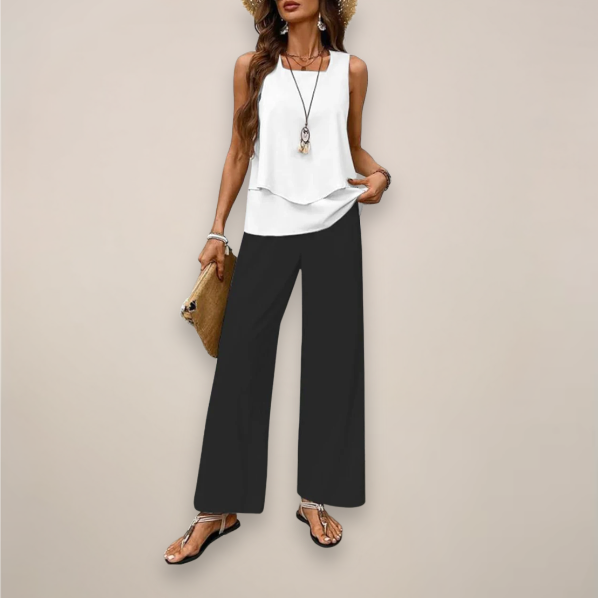 Tanja | Damen Ärmelloses Top mit Weiten Hosen Set
