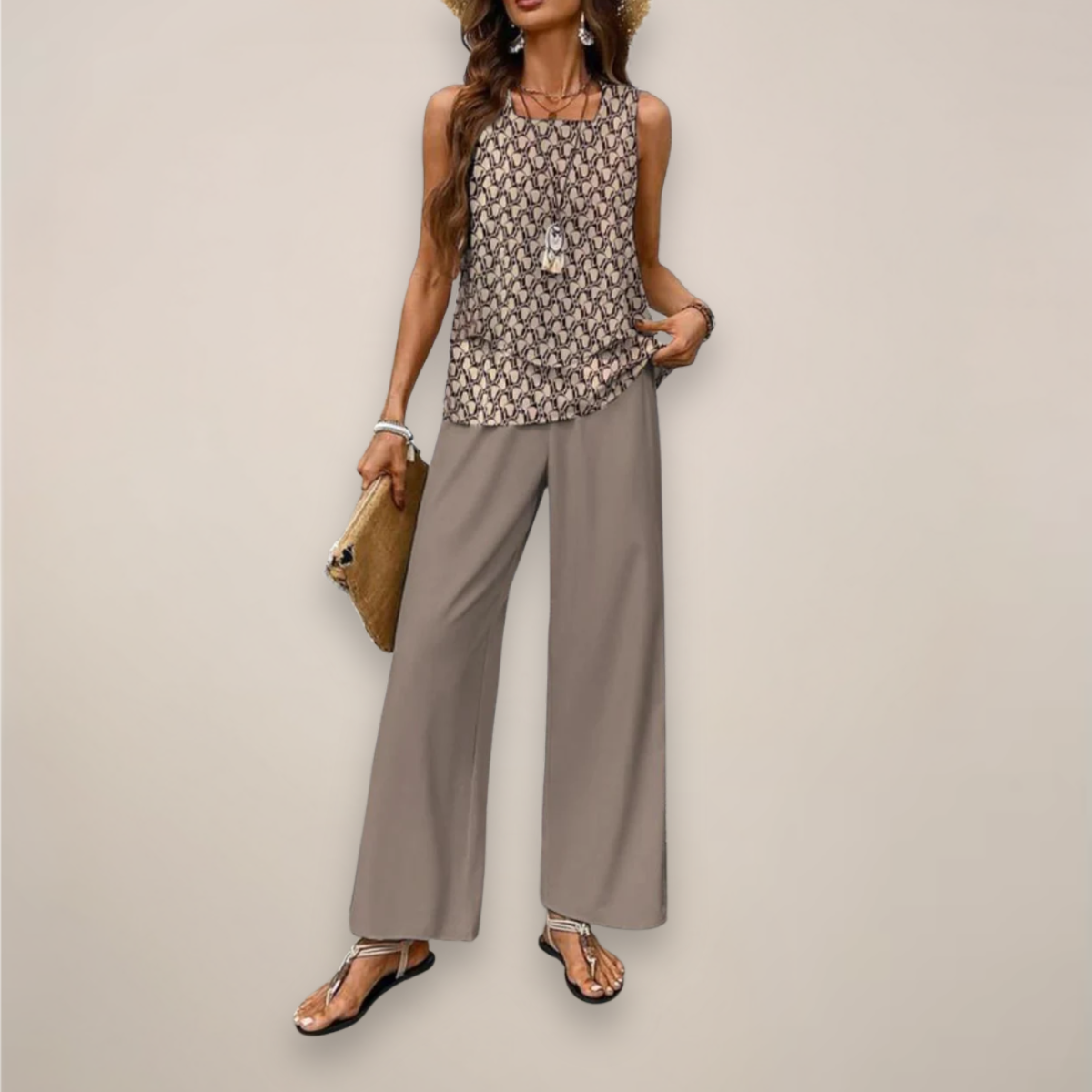 Tanja | Damen Ärmelloses Top mit Weiten Hosen Set