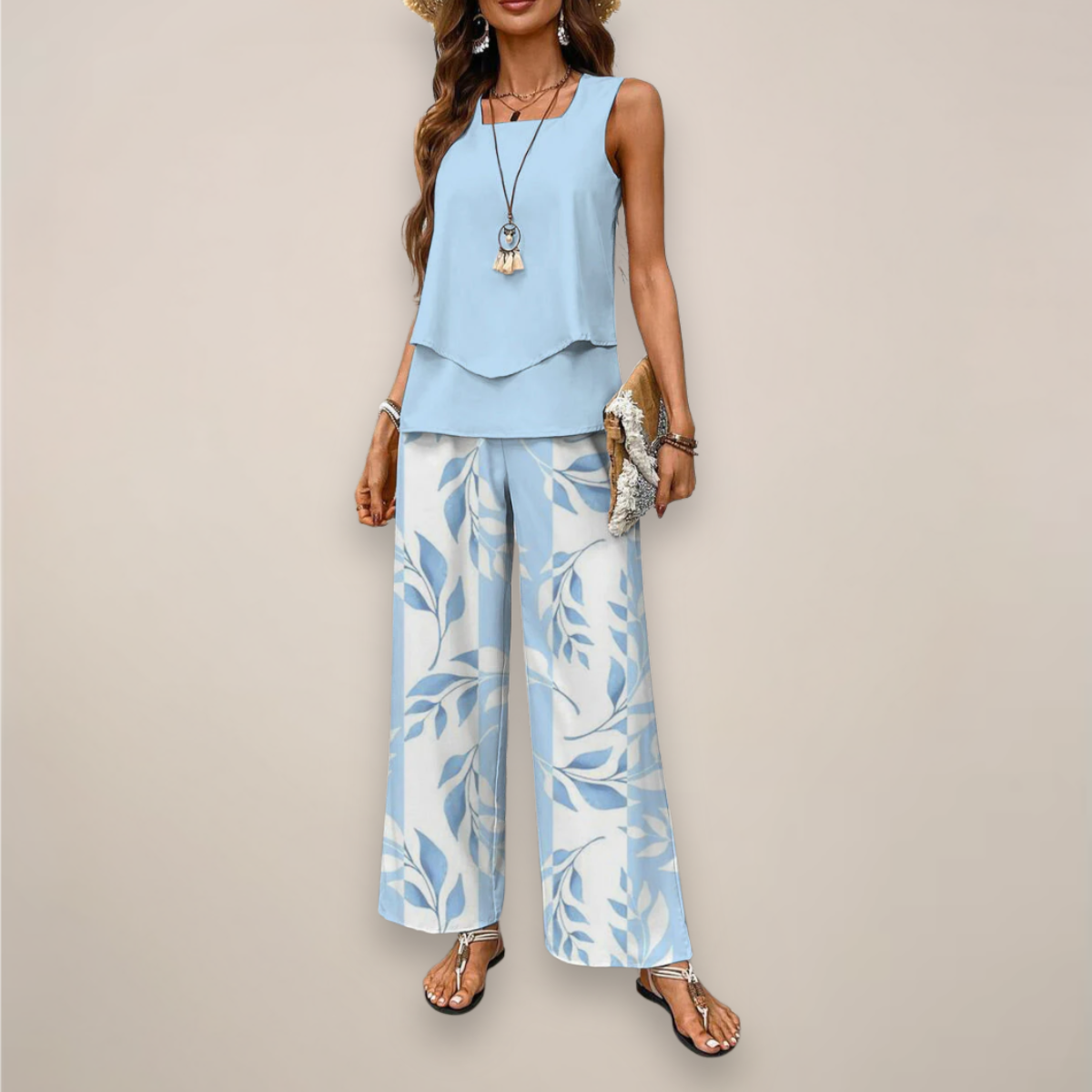 Tanja | Damen Ärmelloses Top mit Weiten Hosen Set