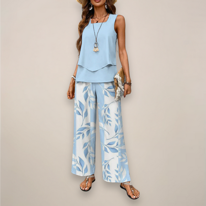 Tanja | Damen Ärmelloses Top mit Weiten Hosen Set
