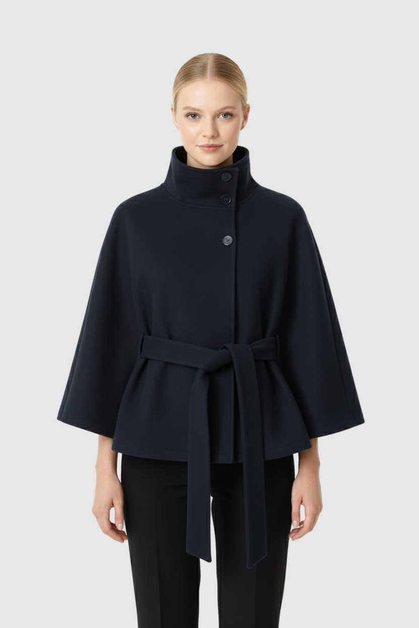 Nicole | Damen Wintermantel mit Hohem Kragen und Gürtel