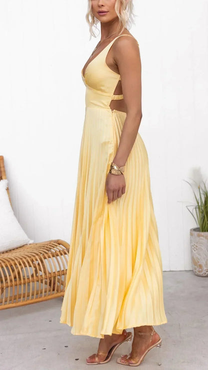 Claudia | Damen V-Ausschnitt Falten Maxi-Kleid