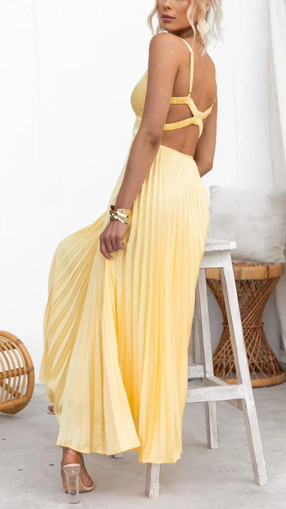 Claudia | Damen V-Ausschnitt Falten Maxi-Kleid