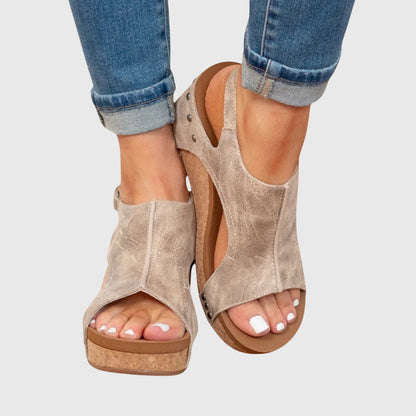 Franziska | Damen Offene Zehen Slingback Keilabsatz-Sandalen