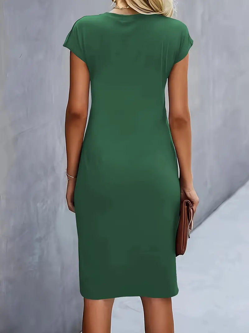 Claudia | Damen Midikleid mit kurzen Ärmeln und Raffung
