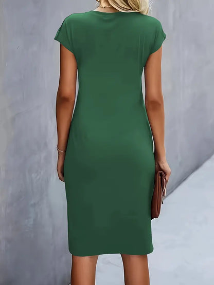 Claudia | Damen Midikleid mit kurzen Ärmeln und Raffung