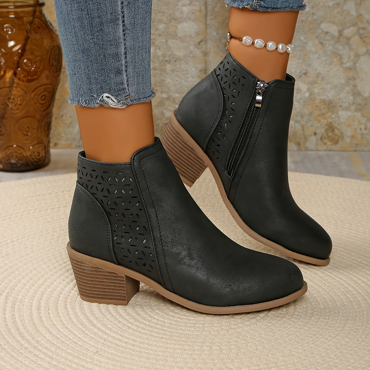 Jessica | Damen Stiefeletten zum Hineinschlüpfen mit seitlichem Reißverschluss