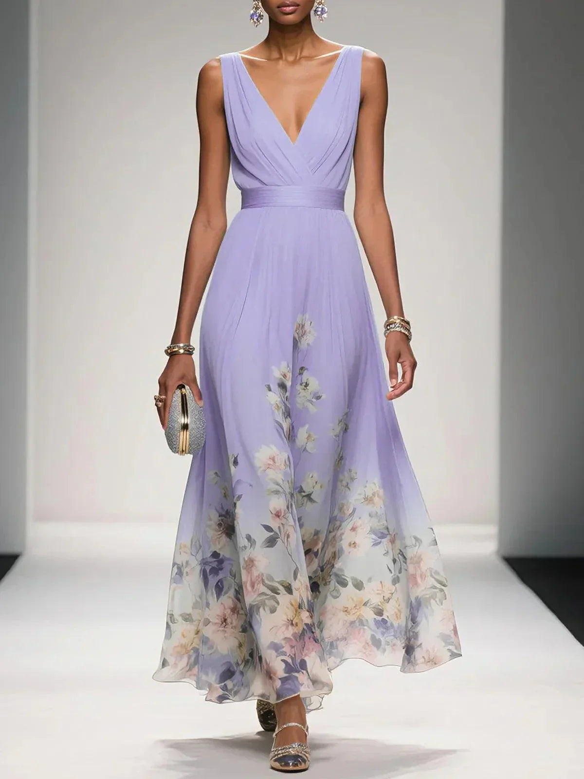 Susanne | Damen Florales Chiffon Sommer Maxikleid