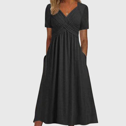 Leonie | Damen Maxikleid mit V-Ausschnitt und Kurzärmeln
