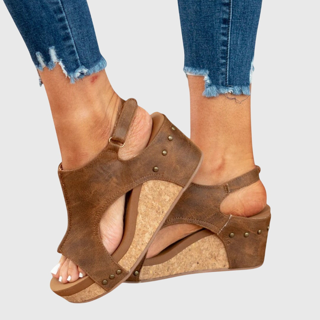 Franziska | Damen Offene Zehen Slingback Keilabsatz-Sandalen
