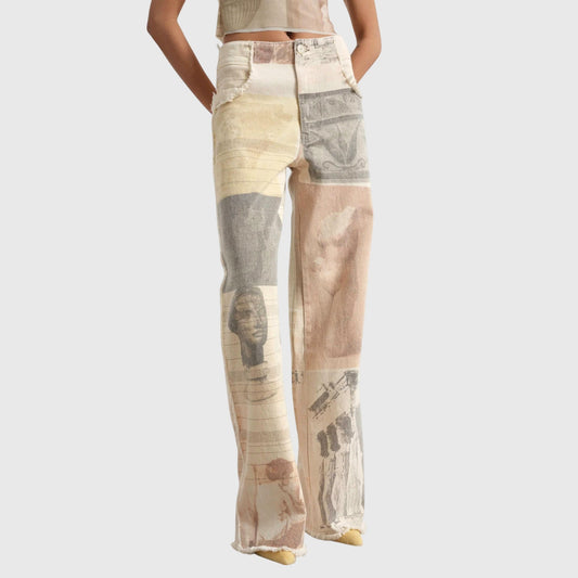 Rita | Damen Vintage-Jeans mit Hoher Taille und Print