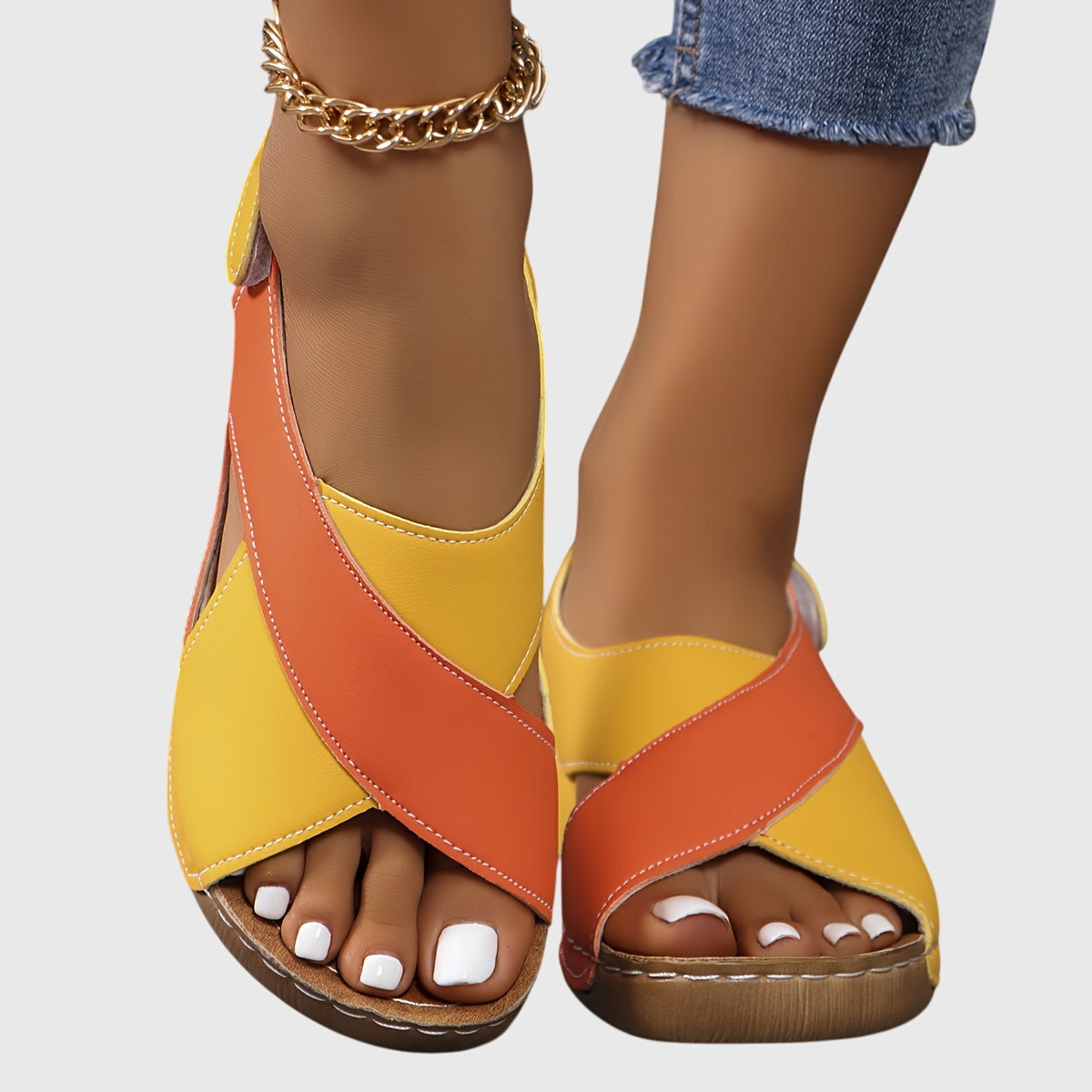 Jacqueline | Damen Lässige Peeptoe Keilabsatz-Sandalen