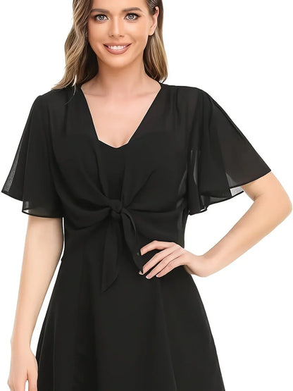 Tamara | Damen Kleid mit Bindeschleife und Flatterärmeln