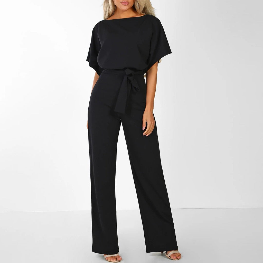 Helga | Damen Jumpsuit mit Taillengürtel und Weit geschnittener Hose