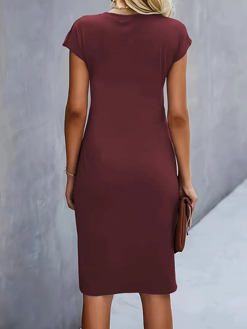 Claudia | Damen Midikleid mit kurzen Ärmeln und Raffung