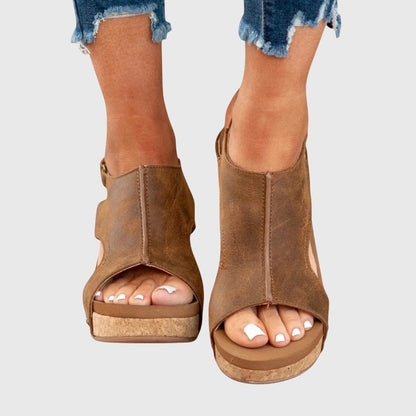 Franziska | Damen Offene Zehen Slingback Keilabsatz-Sandalen