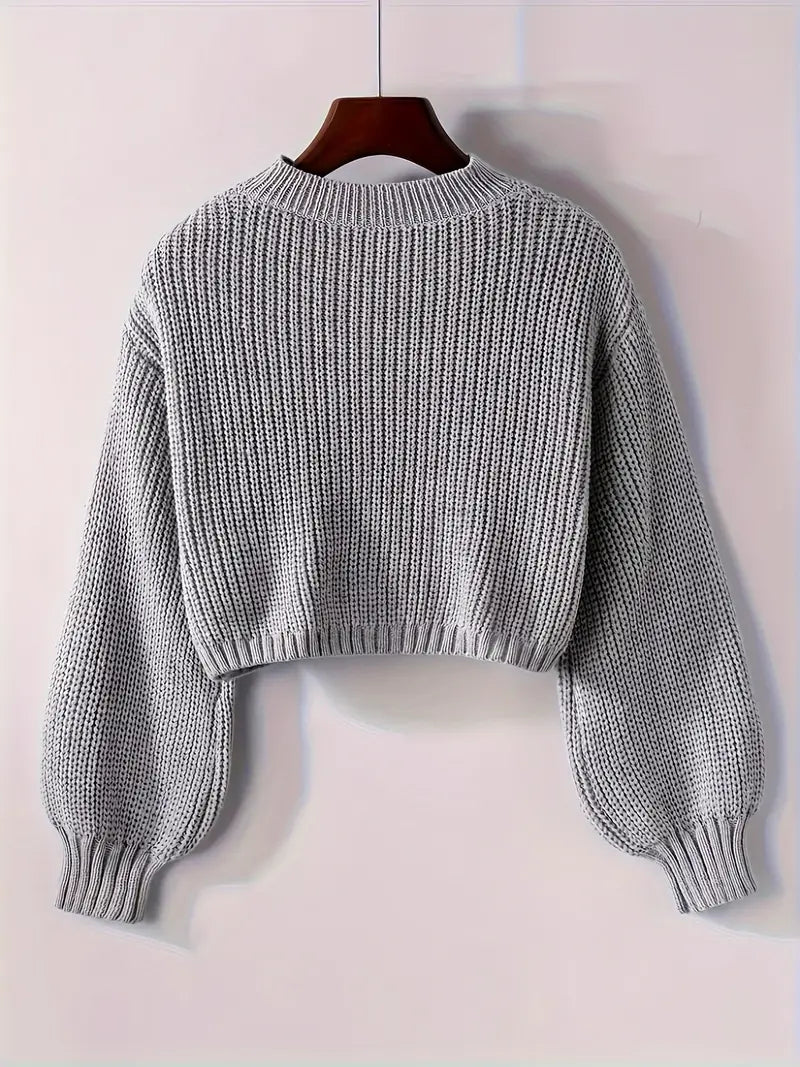 Magdalena | Damen Winter-Cropped Rippstrick-Pullover